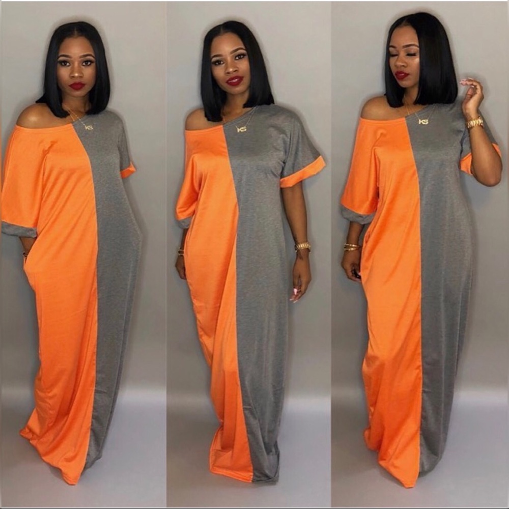 Orange and gray maxi dress. Make an offer!